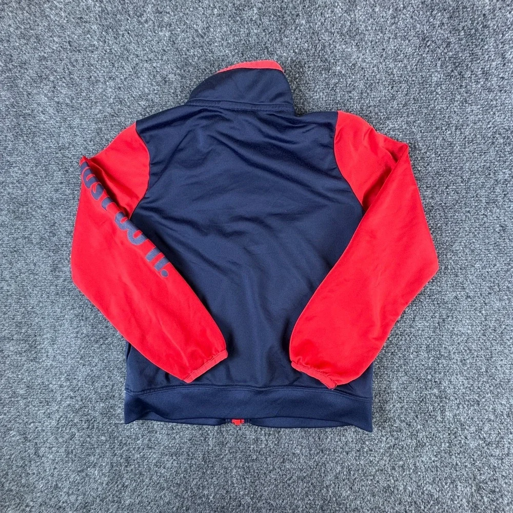 Nike Track Jacket Boy 7 Blue Red Logo Embroidered Mock Neck Full Zip Performance